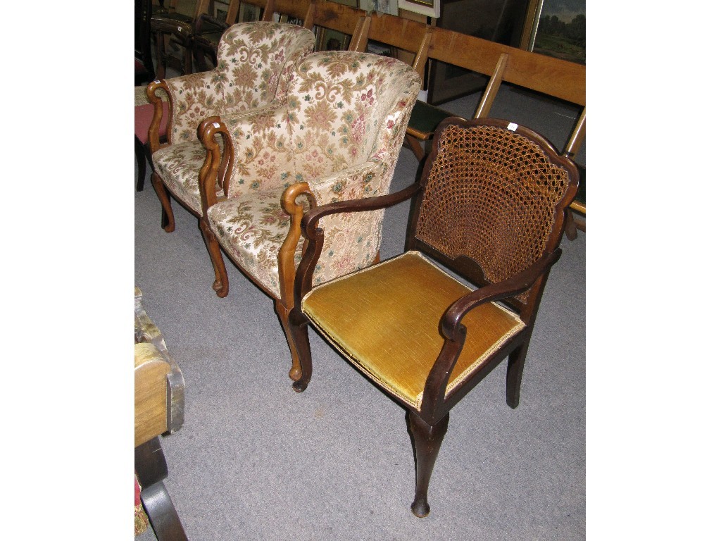 Appraisal: Lot comprising pair of upholstered tub chairs and a Bergere