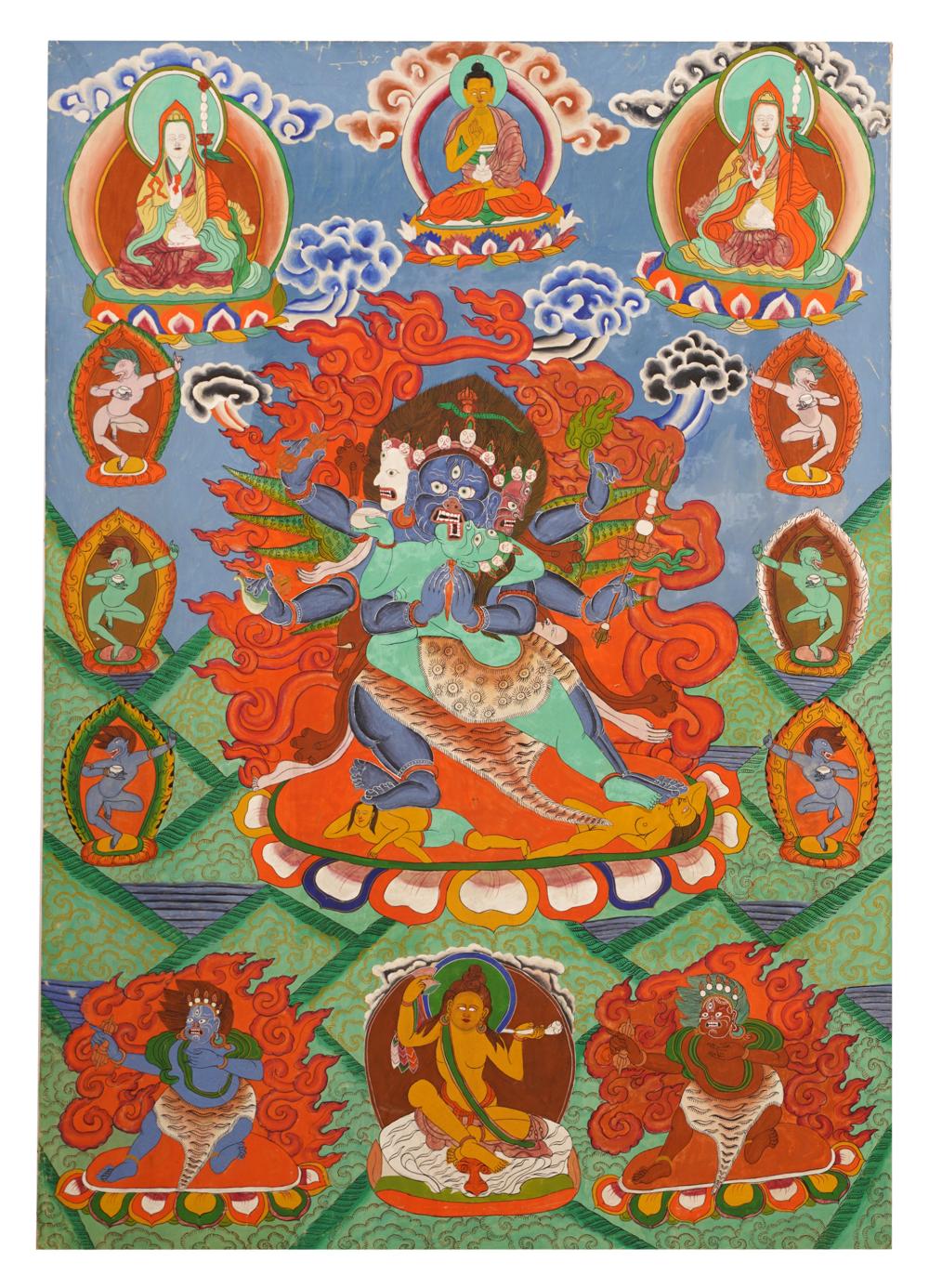 Appraisal: TIBETAN THANKApainted in colors on canvas unframed Condition some minor