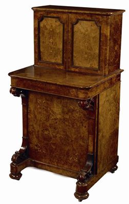 Appraisal: A Victorian burr walnut Davenport marquetry inlaid the raised top