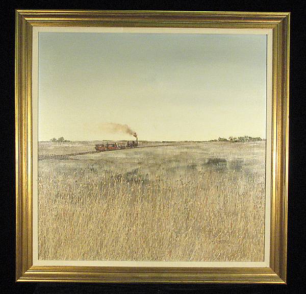 Appraisal: Duane Armstrong American b A Train Crossing the Plains signed