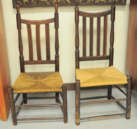 Appraisal: Two similar side chairs with vertical molded slats rush seats