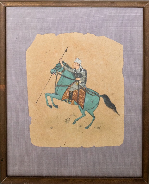 Appraisal: PERSIAN GOUACHE PAINTING OF OFFICER ON HORSEBACK Persian painting of