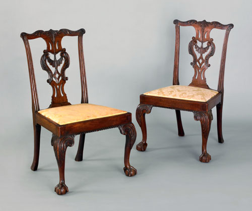 Appraisal: Pair of Chippendale carved mahogany dining chairs ca each with