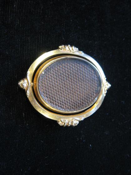 Appraisal: Double sided gold fill mourning brooch victorian Woven brown hair