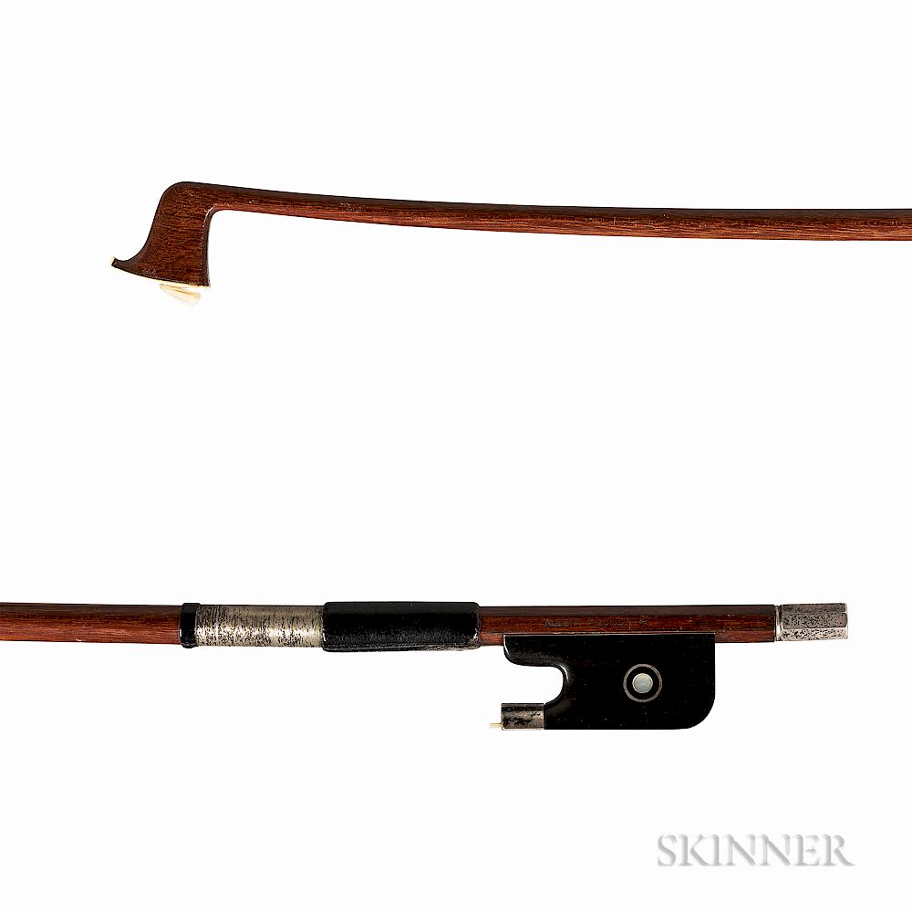 Appraisal: Silver-mounted Viola Bow Silver-mounted Viola Bow the round stick stamped