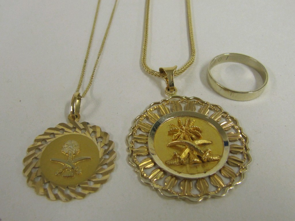 Appraisal: Lot of ct gold comprising two palm tree pendant two