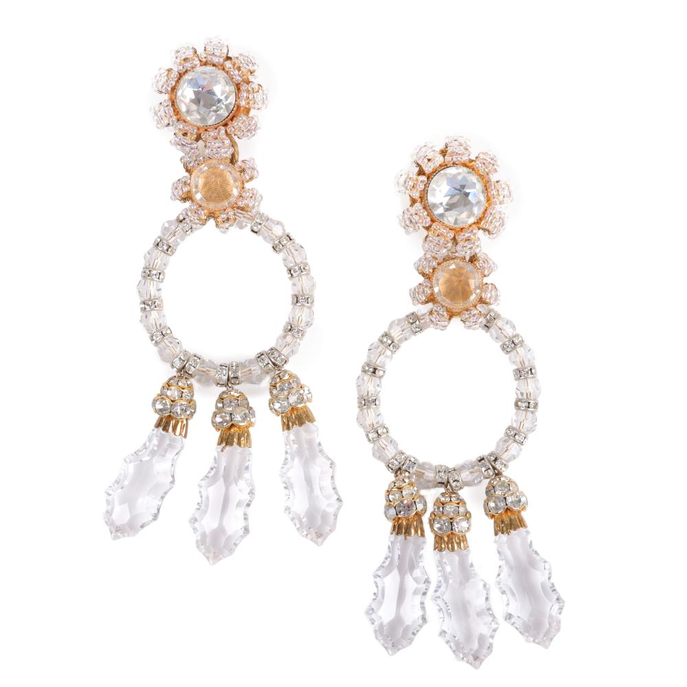 Appraisal: WILLIAM DELILLO HUGE CLEAR BEADED CHANDELIER EARRINGS STUDDED WITH RONDELLES