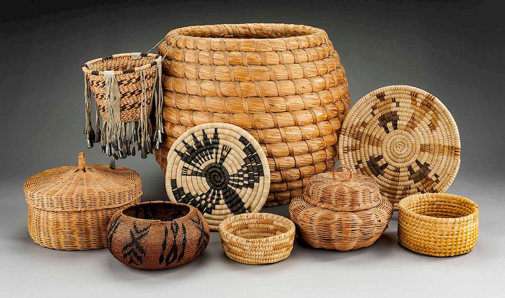 Appraisal: Pcs Native American Basketry Incl Apache DESCRIPTION Nine pieces Native