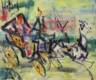 Appraisal: PAUL Gen Oil on Canvas Horse Drawn Carriage Signed upper