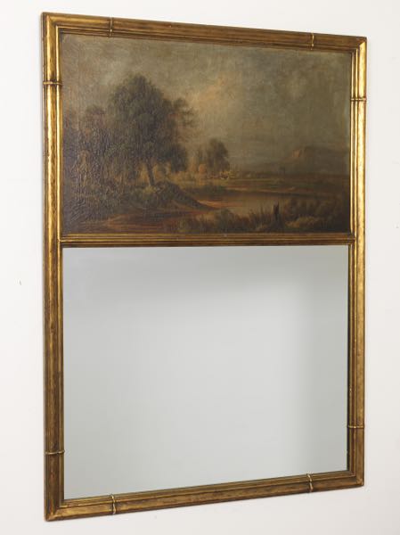 Appraisal: TH CENTURY TRUMEAU MIRROR WITH LANDCAPE PAINTING x Gilt framed