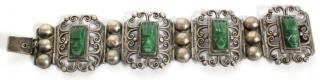 Appraisal: Mexican Sterling Hardstone Vintage Bracelet Four links of swirling silver