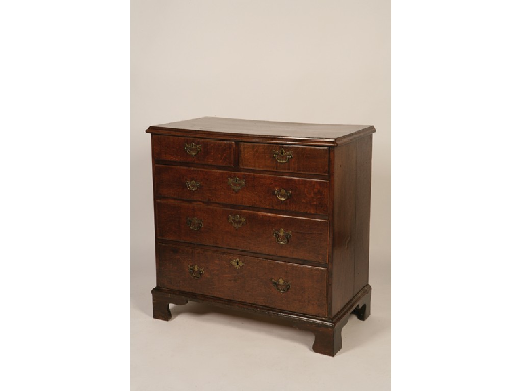 Appraisal: A GEORGE II MAHOGANY CHEST OF DRAWERS the rectangular moulded