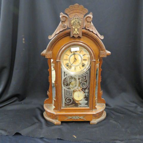 Appraisal: Unusual Victorian Mantle Clock with side mirrors carved case fancy