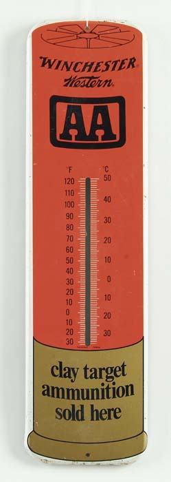 Appraisal: LATE TH CENTURY WINCHESTER ADVERTISING THERMOMETER Stamped tin advertisement -