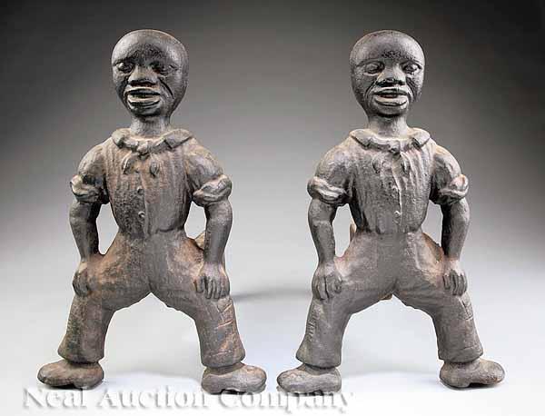 Appraisal: A Pair of American Cast Iron Figural Andirons th c