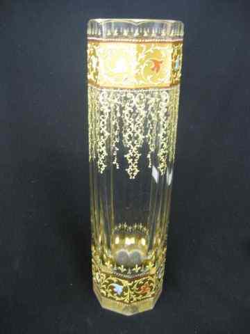 Appraisal: Moser Art Glass Vase enameled design heavy gold work on