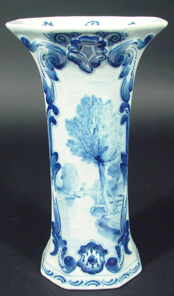 Appraisal: Octagonal Delft vase hand painted in blue with a canal