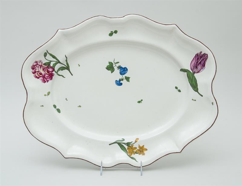 Appraisal: FRENCH FAIENCE PLATTER Possibly Strasbourg with underglaze cross above '