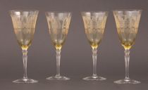 Appraisal: Libbey Etched Glass Wine Goblets This set of four etched