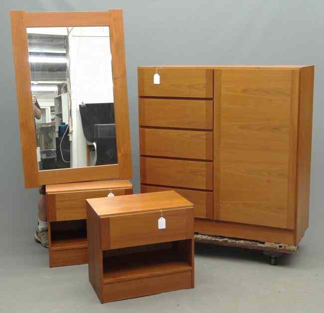 Appraisal: Danish modern chifferobe and two matching night tables Stamped ''VM