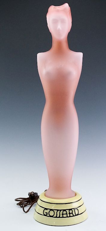 Appraisal: Gossard Pink Art Deco Nude Lady Glass Display Lamp Rare