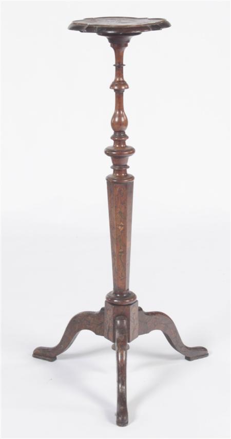 Appraisal: A late th century Dutch walnut and floral marquetry torchere