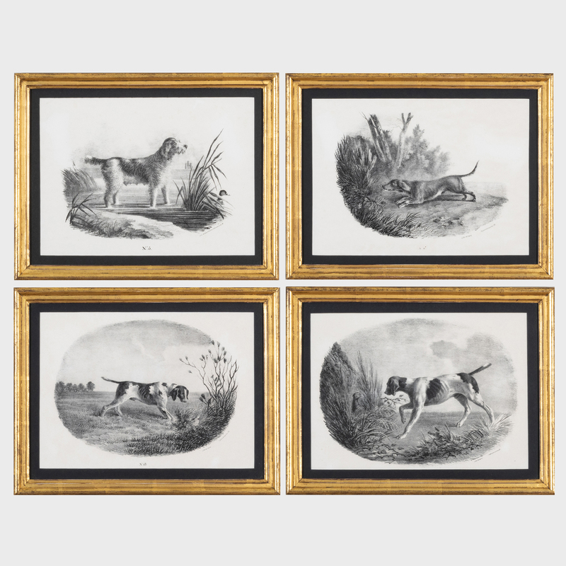 Appraisal: English School Hunting Dogs A Group of Four Four lithographs