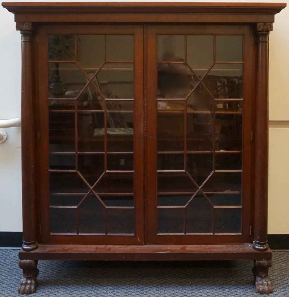 Appraisal: CLASSICAL STYLE CARVED MAHOGANY DOUBLE GLAZED DOOR BOOKCASE X X