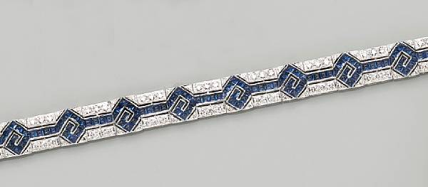 Appraisal: A sapphire diamond and eighteen karat white gold bracelet of