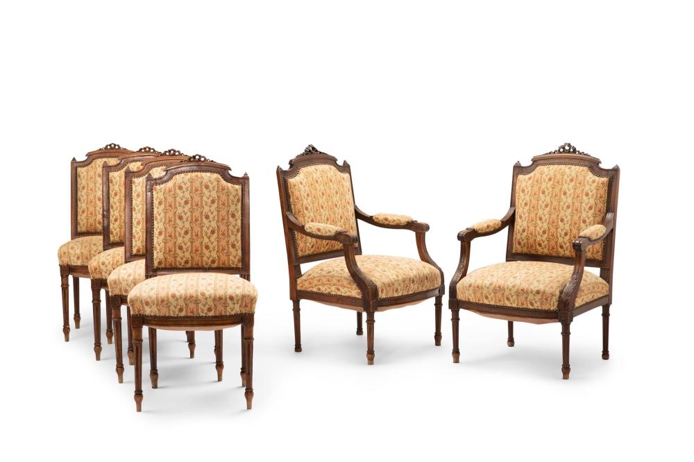 Appraisal: A set of French Louis XVI-style dining chairs Late th