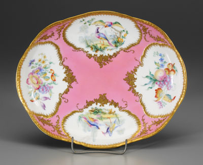 Appraisal: Sevres Rose Pompadour porcelain bowl oval shallow bowl hand-painted reserves