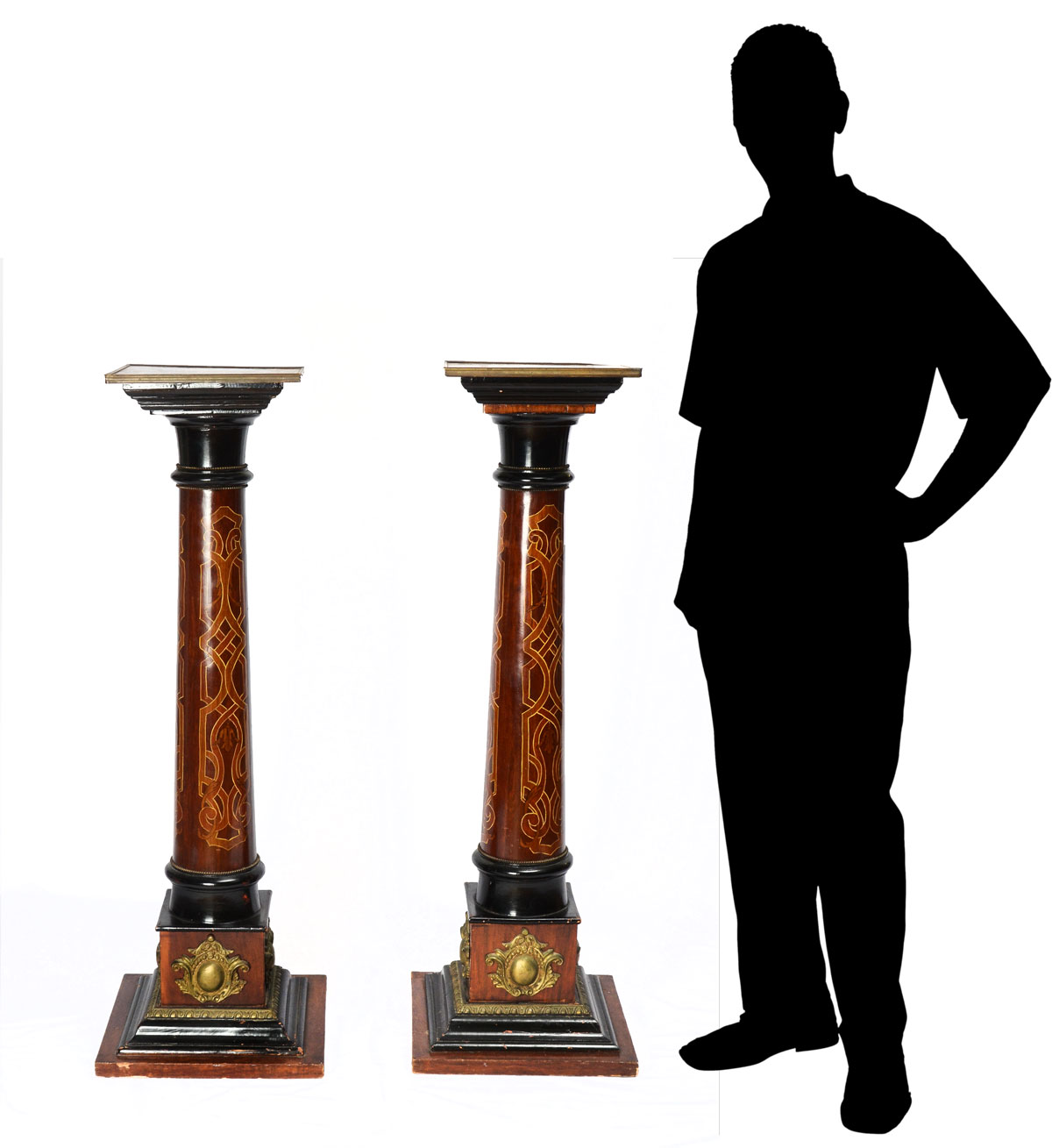 Appraisal: PAIR OF KILIAN AESTHETIC INLAID PEDESTALS pedestals having an upper