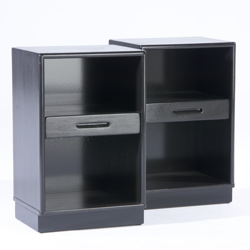 Appraisal: DUNBAR Pair of black lacquer nighstands with single drawer x