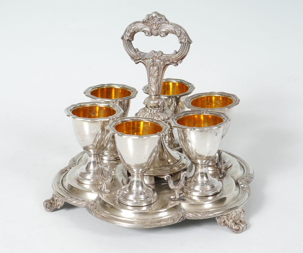 Appraisal: SILVERPLATE EGG CUP STAND Unmarked as to maker holds egg