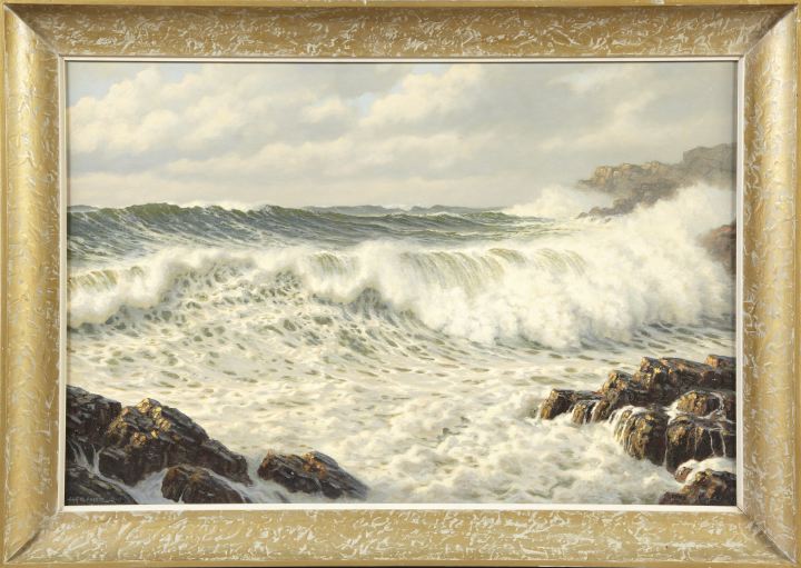 Appraisal: Joseph M Arentz American - Crashing Waves oil on canvas