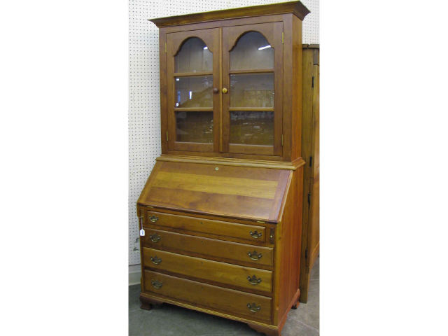 Appraisal: Solid cherry two-piece desk secretary possibly Homer with glass door