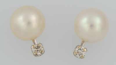 Appraisal: A Pair of Pearl and Diamond Earrings k white gold