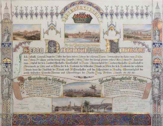 Appraisal: A Hand-Painted German Ehrenburgerbrief December on vellum an honorary citizenship