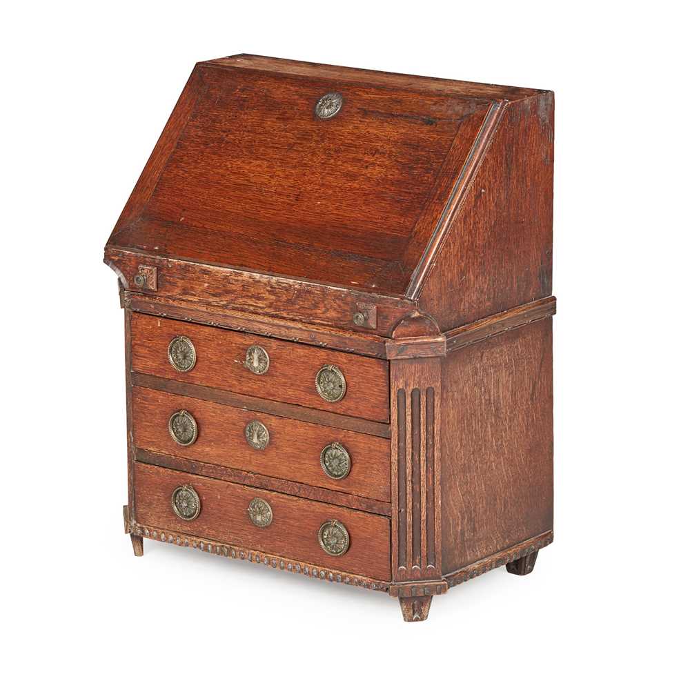 Appraisal: APPRENTICE MADE MINIATURE OAK BUREAU TH CENTURY the slope front