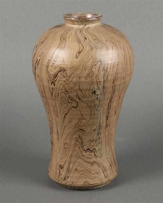 Appraisal: Japanese salt-glazed stoneware vase with unusual marbled design in dark