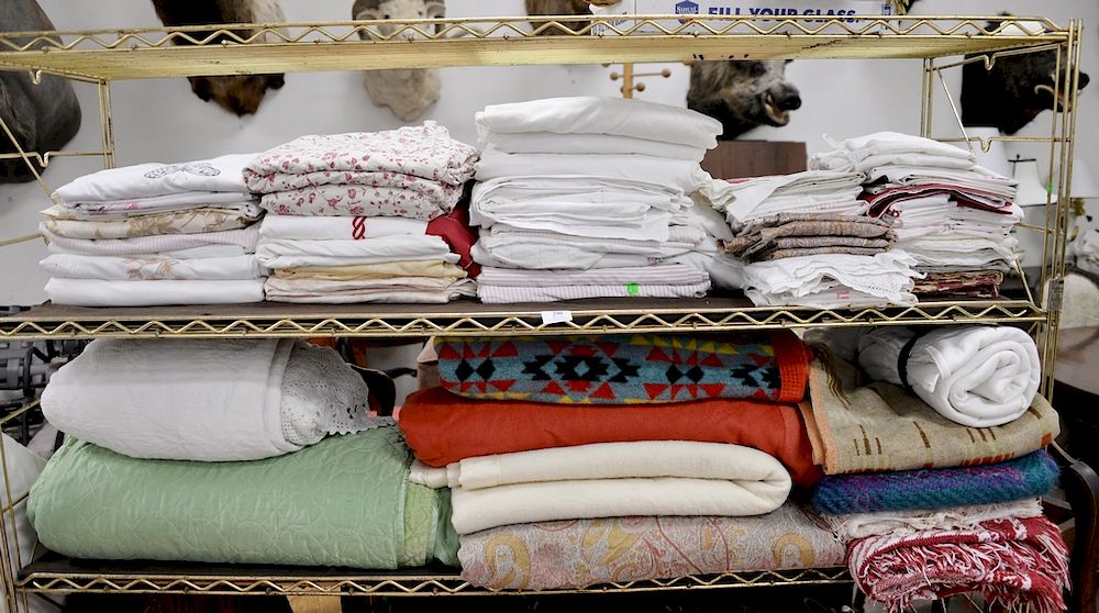 Appraisal: Five boxes of bed linens blankets and towels plus seven