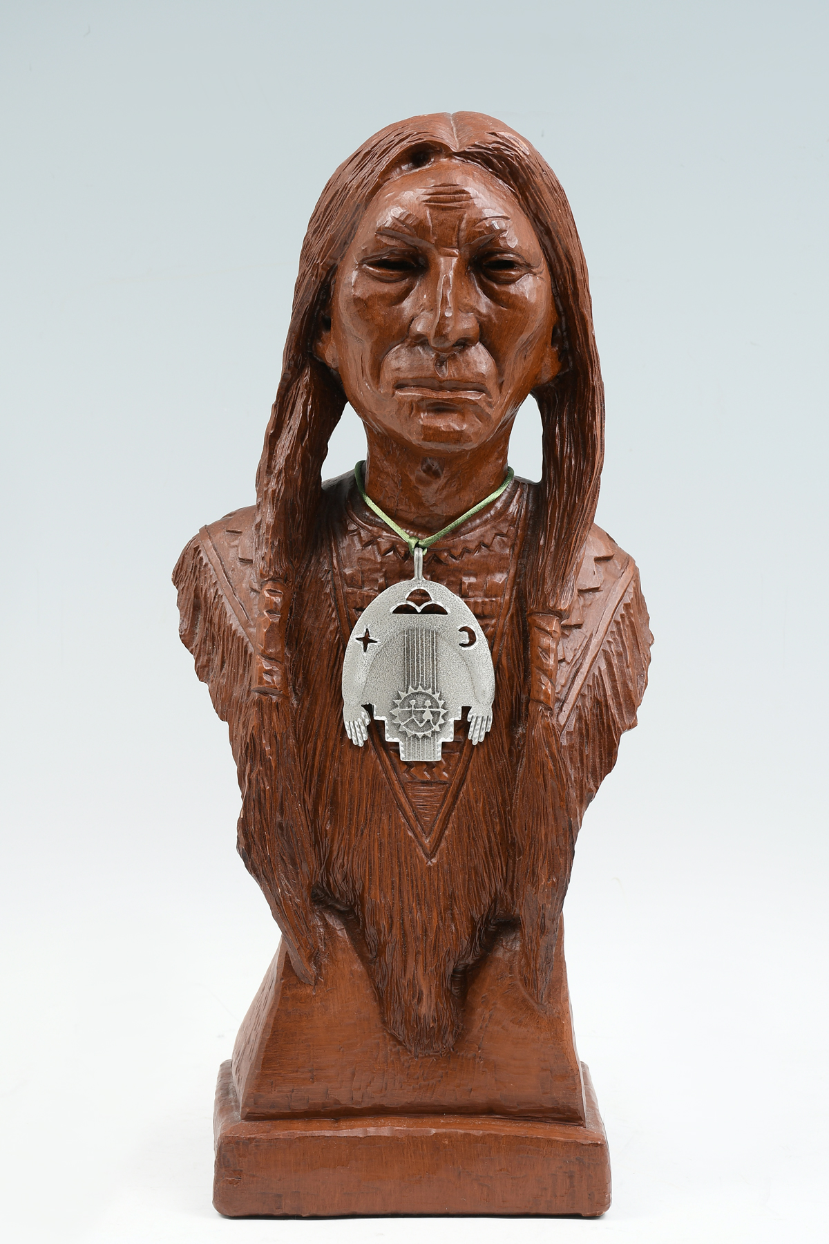 Appraisal: NATIVE AMERICAN INDIAN WARRIOR RED MILL SCULPTURE Crushed Pecan Shell