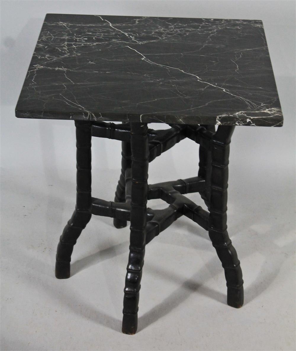 Appraisal: AESTHETIC MOVEMENT STYLE BLACK PAINTED AND MARBLE TOP END TABLE