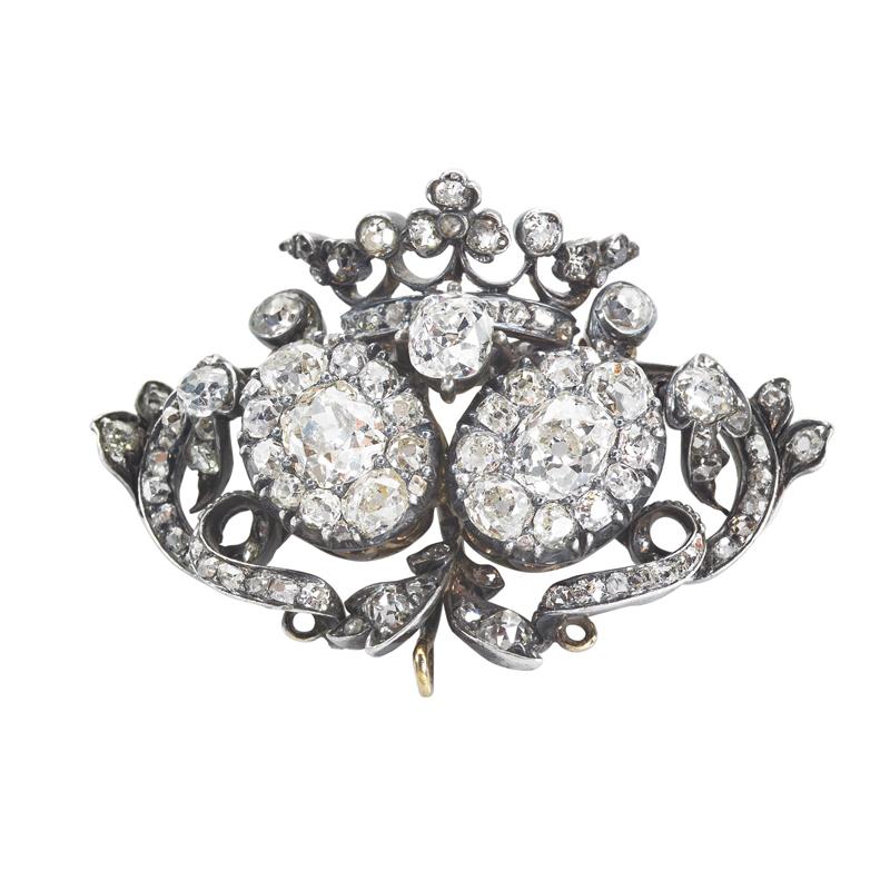 Appraisal: VICTORIAN CROWNED DIAMOND BROOCH Condition Report SI -I I-J