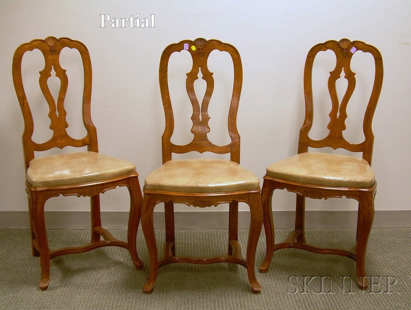 Appraisal: Set of Six Italian Rococo-style Carved Walnut Dining Chairs with