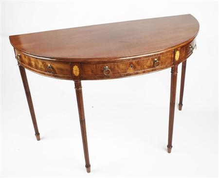 Appraisal: GEORGE III MAHOGANY AND INLAID DEMI-LUNE SIDE TABLE CIRCA the