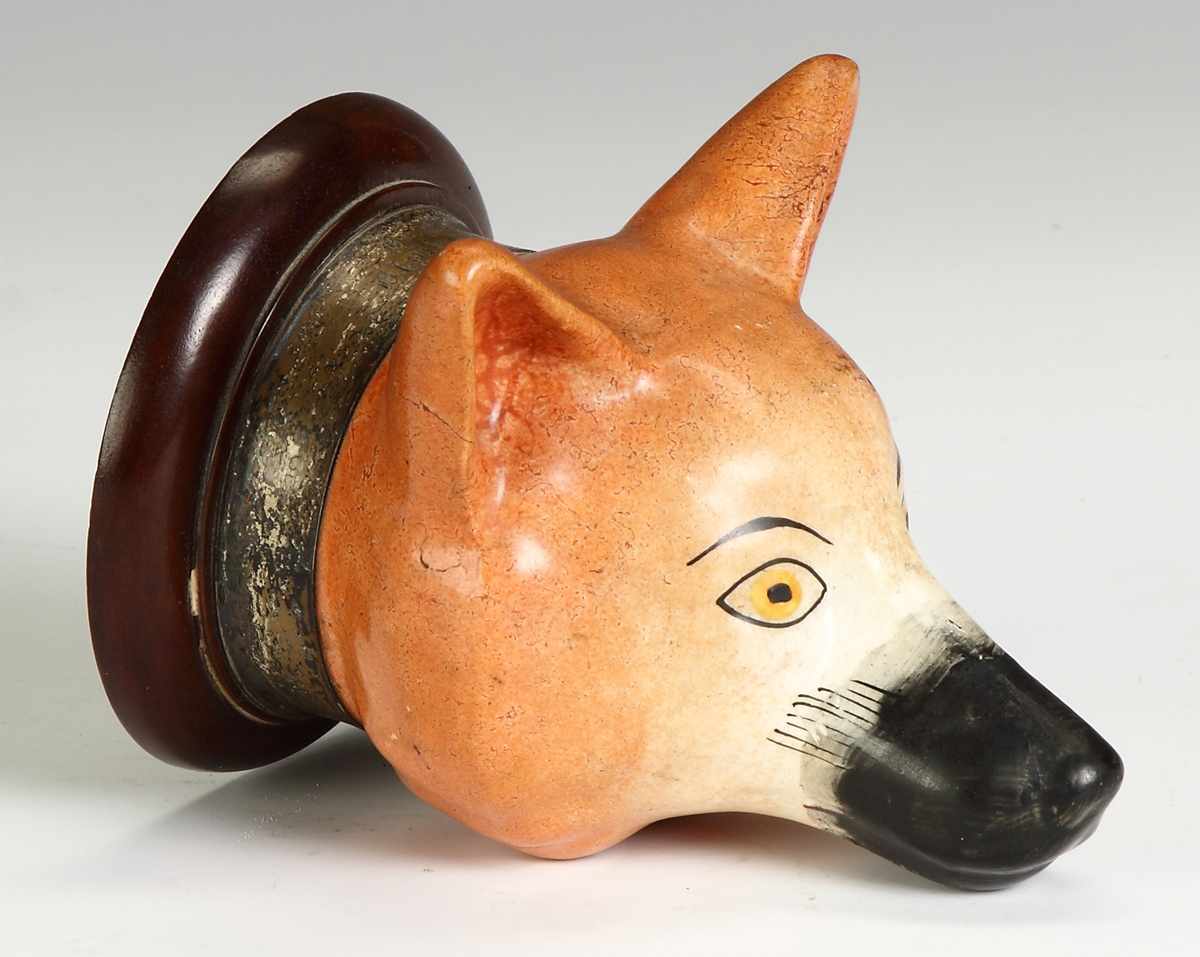 Appraisal: Staffordshire Mounted Fox Head Presentation Piece Early th cent Sterling