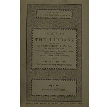 Appraisal: BIBLIOGRAPHY Catalogue of the Library of the late Edward Gordon