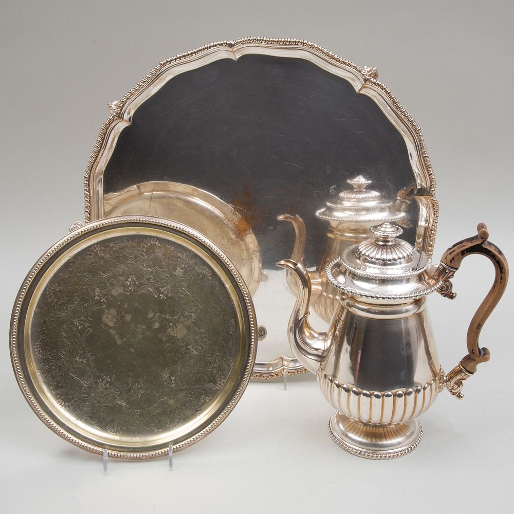 Appraisal: Silver Plate Coffee Pot a Salver and a Waiter The