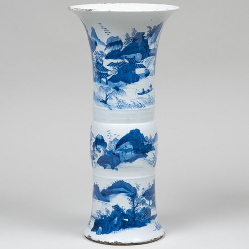 Appraisal: CHINESE BLUE AND WHITE PORCELAIN GU FORM VASEBlue six character